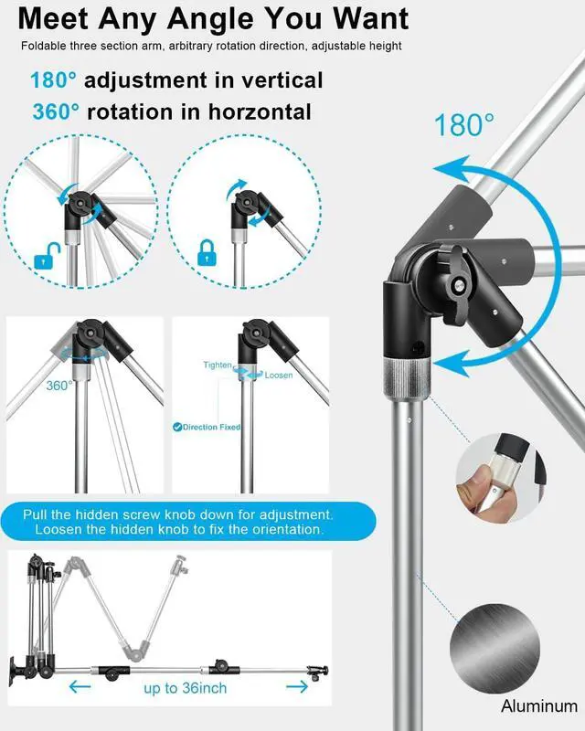 Alt view image 4 of 7 - Tablet Wall Mount, 35" Aluminum Alloy Foldable Arm, 360 Degree Angle Adjustable for Kitchen/Desk, Compatible with 4.7-13" Tablet Like iPad Pro, Air, Mini, iPhone, Galaxy, Fire, Switch, Camera, Webcam