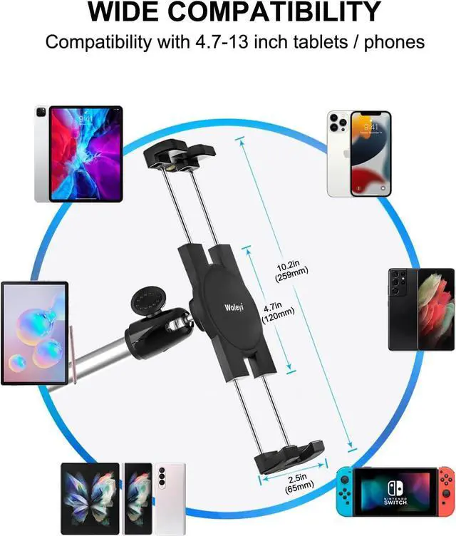 Alt view image 7 of 7 - Tablet Wall Mount, 35" Aluminum Alloy Foldable Arm, 360 Degree Angle Adjustable for Kitchen/Desk, Compatible with 4.7-13" Tablet Like iPad Pro, Air, Mini, iPhone, Galaxy, Fire, Switch, Camera, Webcam