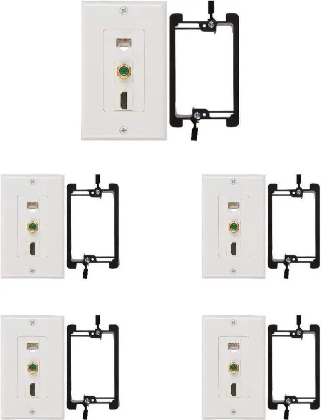 Main image of POINT HDMI, Coax & Ethernet Wall Plate | UL Listed HMDI 2.0, Coax & Cat6 Ethernet RJ45 Port w/Single Gang Mounting Bracket, Perfect for Smart HDTVs and Network Devices (White)  5 Pack