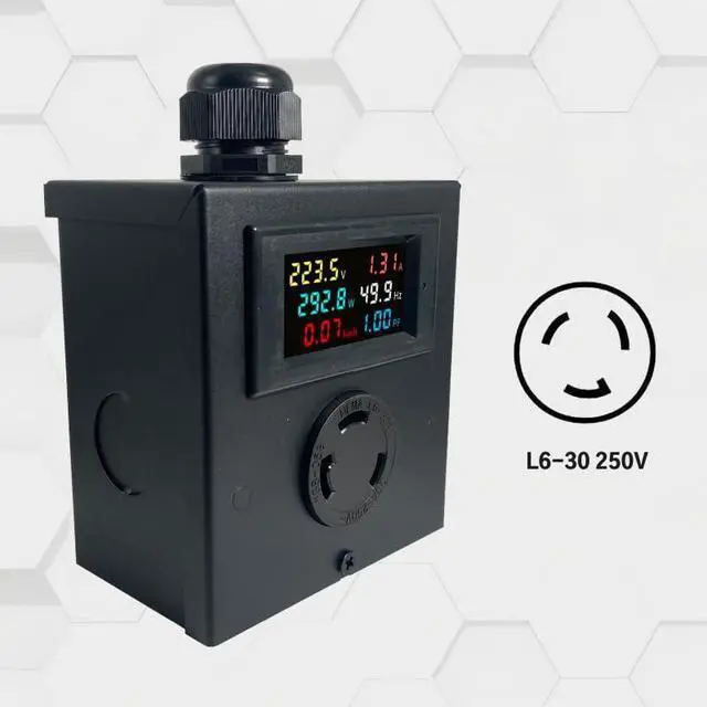 Alt view image 2 of 6 - L6-30 Outlet Meter Box Installation Kit Assembly Required for Custom Application w/Box, Recepticle, LCD Meter, Screws, Cable Gland 110-240v Ampmeter, Voltmeter, Monitor Energy Usage