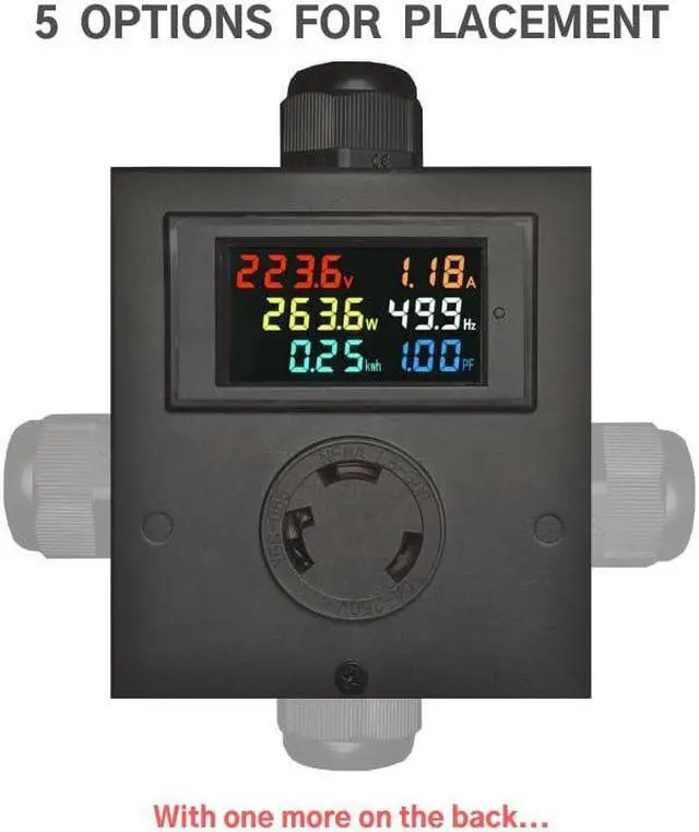 Alt view image 4 of 6 - L6-30 Outlet Meter Box Installation Kit Assembly Required for Custom Application w/Box, Recepticle, LCD Meter, Screws, Cable Gland 110-240v Ampmeter, Voltmeter, Monitor Energy Usage
