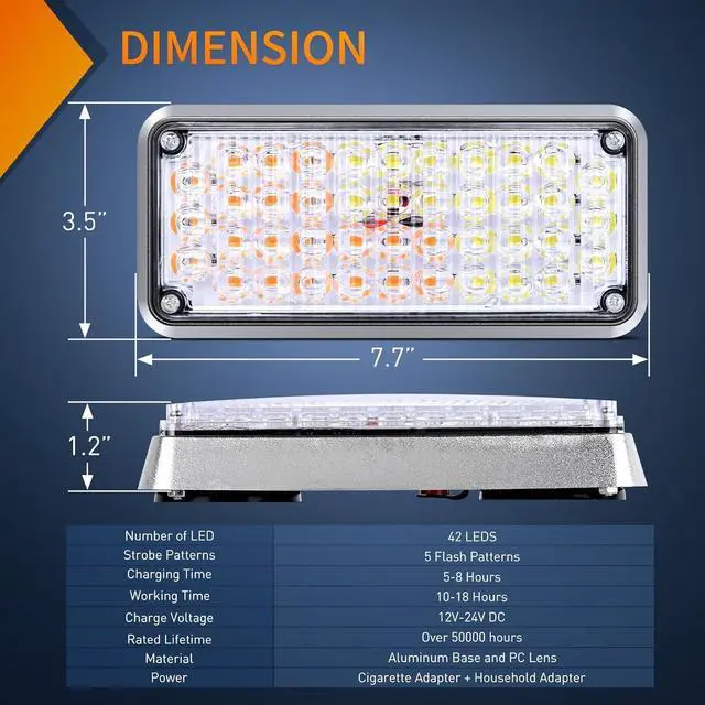 Alt view image 6 of 7 - 2PCS 42LED Amber White Wireless Magnetic Strobe lights Portable Warning Hazard Lights Surface Mount Waterproof 5 Patterns for 12V 24V Cars Trucks Van Off Road Vehicles ATV