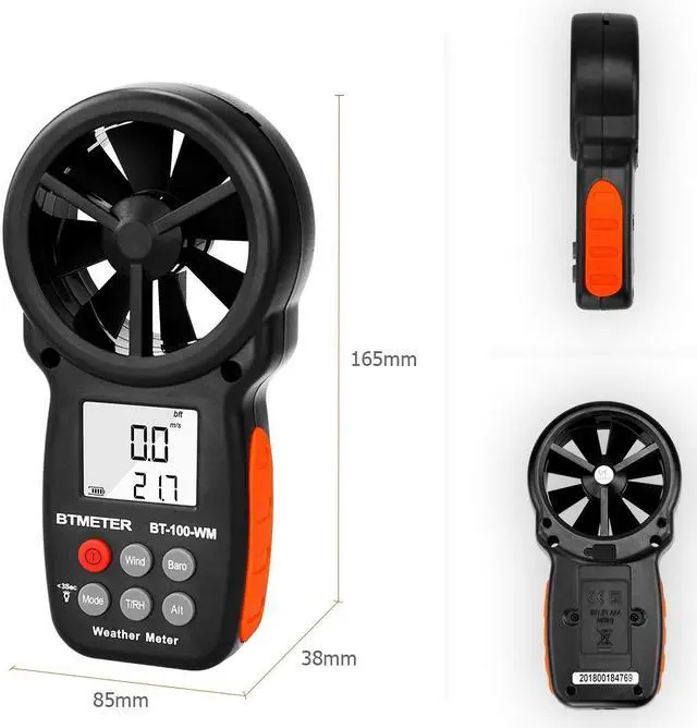 Alt view image 5 of 7 - Digital Anemometer Barometer Handheld, for Wind Speed Temperature Wind Chill Tester w/Humidity, Altitude, Barometric Pressure Meter for Climbing Drone HVAC CFM BT-100WM