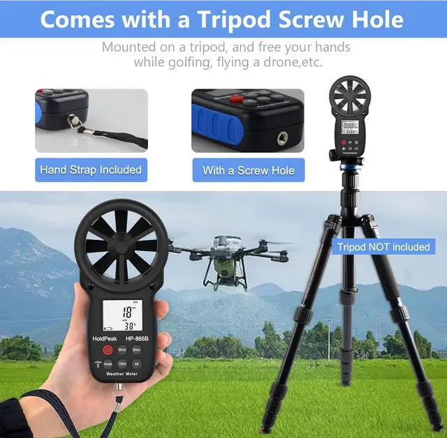 Alt view image 5 of 7 - Handheld Anemometer Bluetooth, Digital Wind Speed Gauge Meter, Air Flow Velocity Temperature CFM Measuring Device for HVAC Outdoor Sailing Shooting Golf, 866B-APP