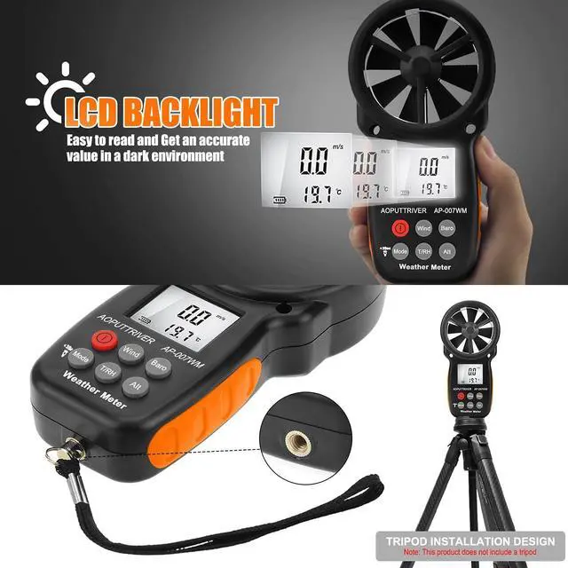 Alt view image 3 of 7 - Digital Anemometer Barometer Handheld Anemometer, Wind Speed Meter for Wind Speed/Temperature with Wind Chill & Relative Humidity,Altitude, Barometric Pressure measure for HVAC CFM Shooting -AP-007WM