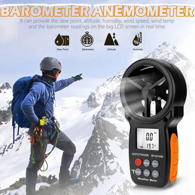 Alt view image 5 of 7 - Digital Anemometer Barometer Handheld Anemometer, Wind Speed Meter for Wind Speed/Temperature with Wind Chill & Relative Humidity,Altitude, Barometric Pressure measure for HVAC CFM Shooting -AP-007WM