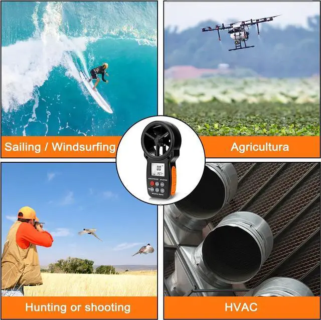 Alt view image 6 of 7 - Digital Anemometer Barometer Handheld Anemometer, Wind Speed Meter for Wind Speed/Temperature with Wind Chill & Relative Humidity,Altitude, Barometric Pressure measure for HVAC CFM Shooting -AP-007WM