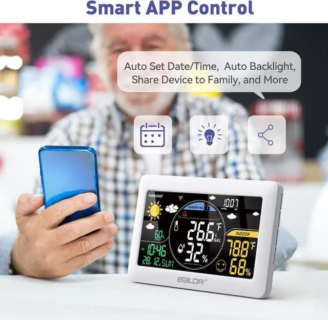 Alt view image 3 of 7 - WiFi Weather Station, Smart Wireless Indoor Outdoor Thermometer with App and Accurate Real-time Forecast, One Remotely Monitor Temperature Sensor Include