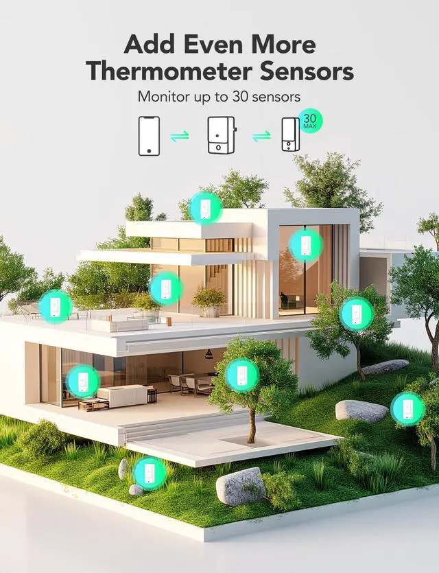 Alt view image 6 of 7 - Wi-Fi Gateway Thermometer Hygrometer H5107, Outdoor Indoor Wireless Temperature Humidity Sensor Monitor with Remote APP Notification Alert, 1312ft/400m Monitoring Range, IP 65 Waterproof