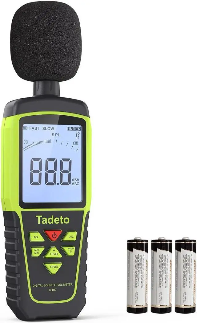 Main image of Tadeto Digital Sound Level Meter Portable SPL Meter 30dB to 130dB(5 Measurement Range) Backlight LCD Display, MAX/MIN Noise Measurement, Audible and Visual Alarms,Data Hold, A/C Mode