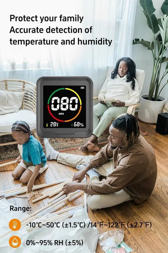 Alt view image 3 of 7 - Upgraded 3-in-1 Decibel Meter(Temp, Humidity and Sound Level), Sound Level Meter with High Clear Backlit LCD Screen, Portable SPL Meter Range 30dBA-110dBA, Use for Home, Noisy Neighbor