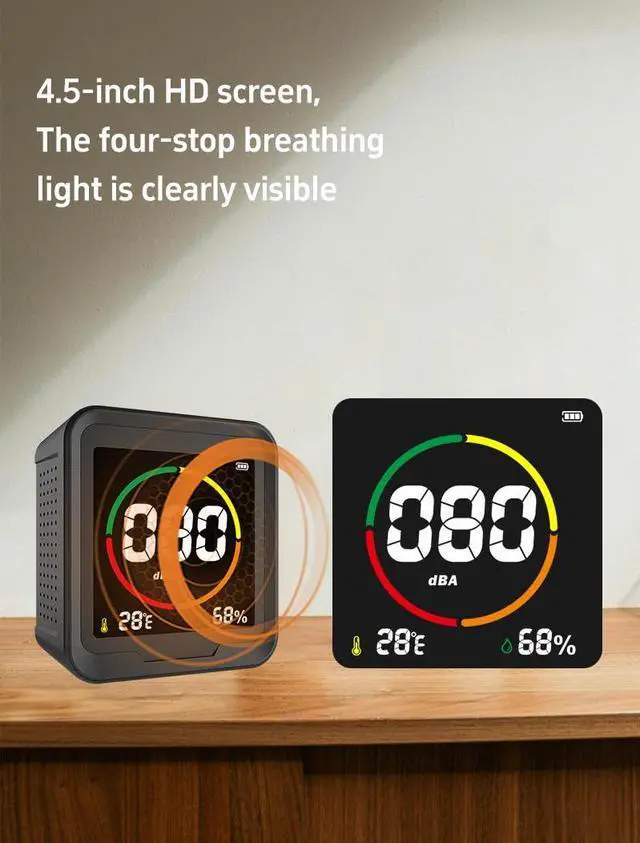 Alt view image 4 of 7 - Upgraded 3-in-1 Decibel Meter(Temp, Humidity and Sound Level), Sound Level Meter with High Clear Backlit LCD Screen, Portable SPL Meter Range 30dBA-110dBA, Use for Home, Noisy Neighbor