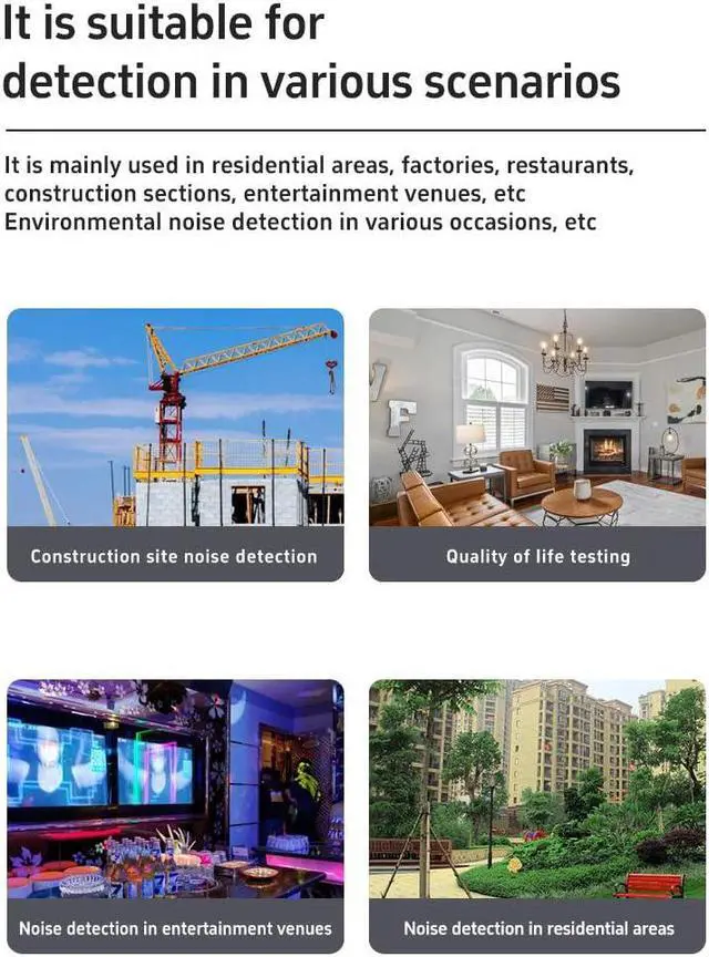 Alt view image 7 of 7 - Upgraded 3-in-1 Decibel Meter(Temp, Humidity and Sound Level), Sound Level Meter with High Clear Backlit LCD Screen, Portable SPL Meter Range 30dBA-110dBA, Use for Home, Noisy Neighbor