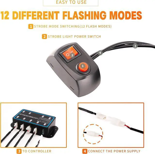 Alt view image 5 of 7 - 8-pcs Sync Feature LED Emergency Strobe Lights Ultra Slim Grille Surface Mount Flashing Warning Hazard Light Bar w/Controller for Construction, Firefighter, Trucks, Vehicles, Car (Amber/White)