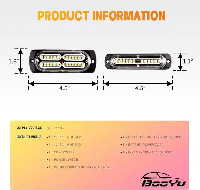 Alt view image 6 of 7 - 8-pcs Sync Feature LED Emergency Strobe Lights Ultra Slim Grille Surface Mount Flashing Warning Hazard Light Bar w/Controller for Construction, Firefighter, Trucks, Vehicles, Car (Amber/White)
