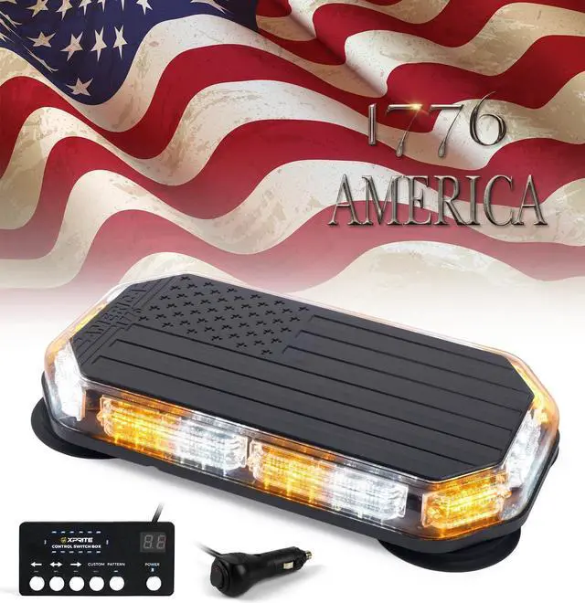 Main image of 42 LED Roof Top Strobe Beacon Light Bar w/Controller, US Flag Pattern Emergency Warning Flashing Plow Light for Construction Vehicles Snowplow Work Trucks (Amber/White)