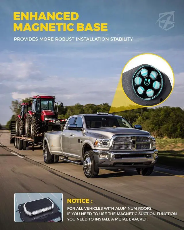 Alt view image 4 of 4 - 42 LED Roof Top Strobe Beacon Light Bar w/Controller, US Flag Pattern Emergency Warning Flashing Plow Light for Construction Vehicles Snowplow Work Trucks (Amber/White)