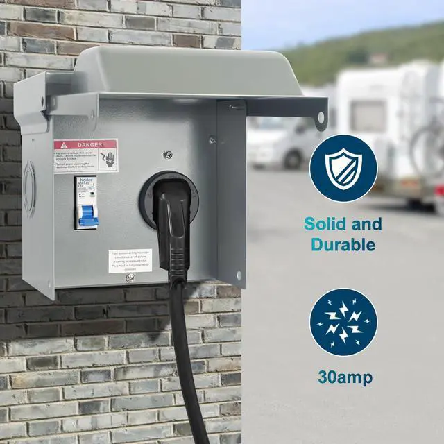 Alt view image 4 of 7 - 30 Amp RV Power Outlet Box Temporary Power Outlet with Breaker Outdoor Breaker Box Pre-Wired Electrical Panel for 125/250V RV/EV Camper Plug Trailer Motorhome Electric Car Generator