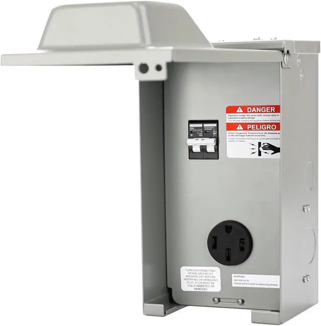 Main image of 50 Amp RV Power Outlet Box with Breaker, ETL Listed Waterproof Enclosure Pre-Wired RV Receptacle,Type 3R Lockable Electrical Power Box for RV, Camper, Travel Trailer
