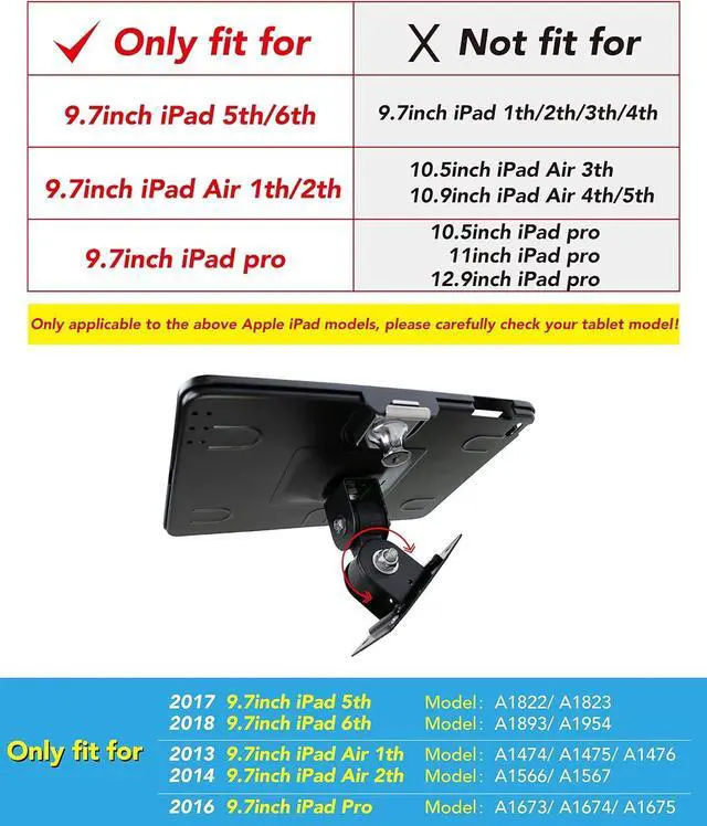 Alt view image 2 of 7 - On Wall Mount bracket for iPad 9.7"(6th,5th,Gen.), 9.7"Air1& 2, iPad 9.7"Pro, Excluding iPad 9.7"(1th,2th,3th,4th,Gen.),Anti Theft Lock , Rotate Design Arbitrary ,Multi Angle, Metal,(Black)