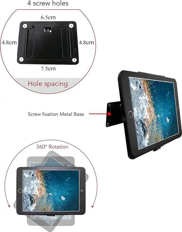 Alt view image 6 of 7 - On Wall Mount bracket for iPad 9.7"(6th,5th,Gen.), 9.7"Air1& 2, iPad 9.7"Pro, Excluding iPad 9.7"(1th,2th,3th,4th,Gen.),Anti Theft Lock , Rotate Design Arbitrary ,Multi Angle, Metal,(Black)
