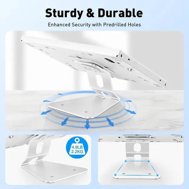 Alt view image 3 of 7 - Anti-Theft Tablet Stand  iPad Locking & Security Stand, Countertop & Wall Mount POS Stand, 360° Swivel Kiosk Stand for iPad/iPad Air/iPad Pro  Ideal for Retail Business (White)