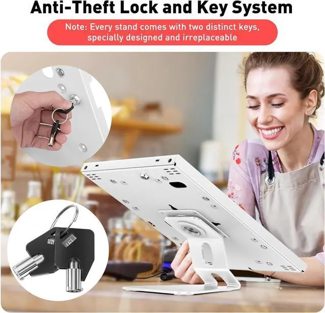 Alt view image 4 of 7 - Anti-Theft Tablet Stand  iPad Locking & Security Stand, Countertop & Wall Mount POS Stand, 360° Swivel Kiosk Stand for iPad/iPad Air/iPad Pro  Ideal for Retail Business (White)