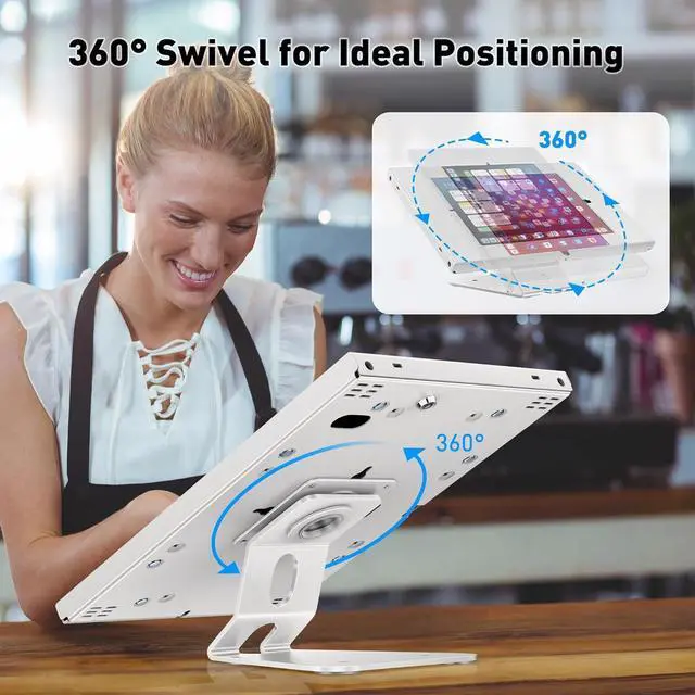 Alt view image 6 of 7 - Anti-Theft Tablet Stand  iPad Locking & Security Stand, Countertop & Wall Mount POS Stand, 360° Swivel Kiosk Stand for iPad/iPad Air/iPad Pro  Ideal for Retail Business (White)