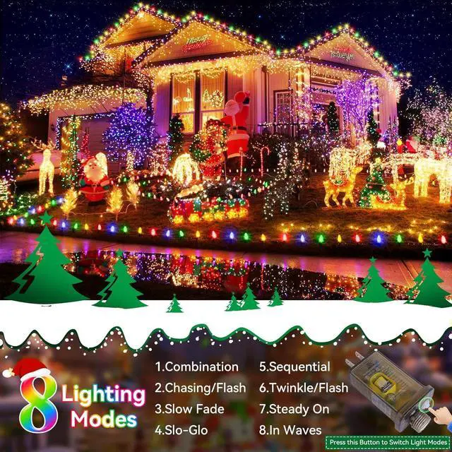 Alt view image 3 of 7 - Christmas Lights Outdoor, 394FT 1000LED Christmas Lights with 8 Modes and Timer Memory Function Christmas String Lights Waterproof Plug in for Xmas Tree Wedding Party Holiday Decor