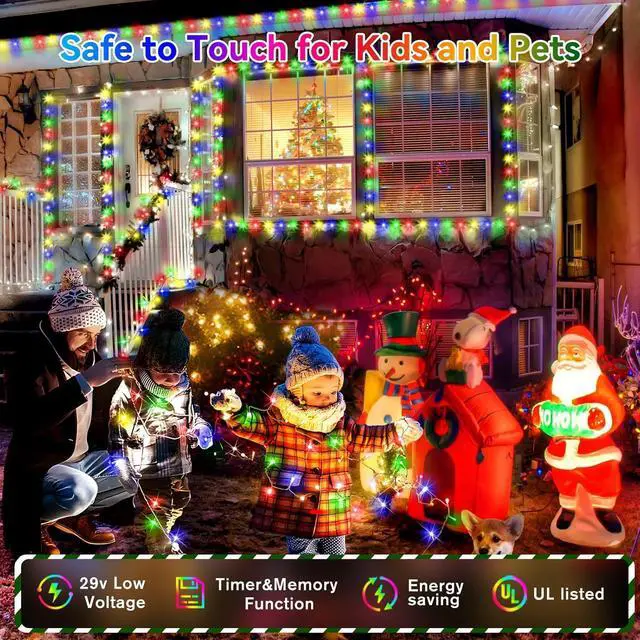 Alt view image 6 of 7 - Christmas Lights Outdoor, 394FT 1000LED Christmas Lights with 8 Modes and Timer Memory Function Christmas String Lights Waterproof Plug in for Xmas Tree Wedding Party Holiday Decor