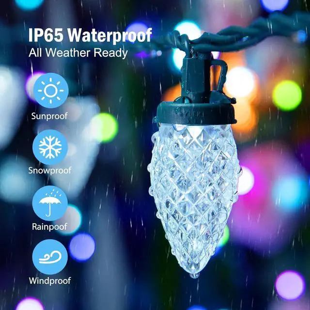 Alt view image 7 of 7 - C9 LED Christmas String Lights - 82ft 100 LED Outdoor String Lights with Timer and 8 Lighting Modes, Plug in Extendable Roofline Lights String for Outside Yard Porch Christmas Holiday Decoration