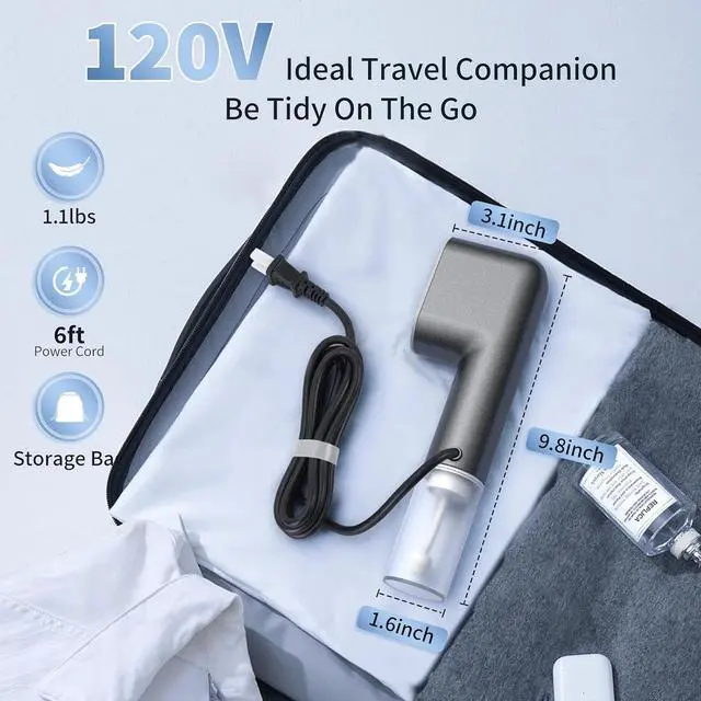 Alt view image 6 of 7 - Travel Steamer for Clothes - Clothes Steamer Handheld, 15s Fast Heat-up Portable Steamer Mini, 1lbs Garment Steamer Iron Out wrinkles, 800W Fabric Steam Iron for Home, Office and Travel (Only 120V)