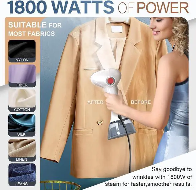 Alt view image 3 of 7 - Steamer for Clothes, 1800W Fast Heat-up Clothes Steamer Handheld Garment Steamer with 3 Steam Settings, 380ml Water Tank, 9.8' Cord, Portable Travel Steam Iron for Removes Wrinkle Safe on All Fabrics