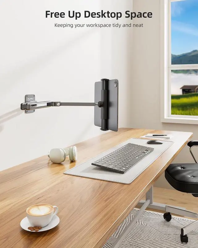 Alt view image 2 of 7 - Alloy Tablet Wall Mount Holder for iPad, Foldable Portable Monitor Stand 360° Adjustable Wall Arm Mount for iPad Pro Air 13/11" 2024, iPad 10/9th, Samsung Galaxy Tab, 7-15.6'' Tablet