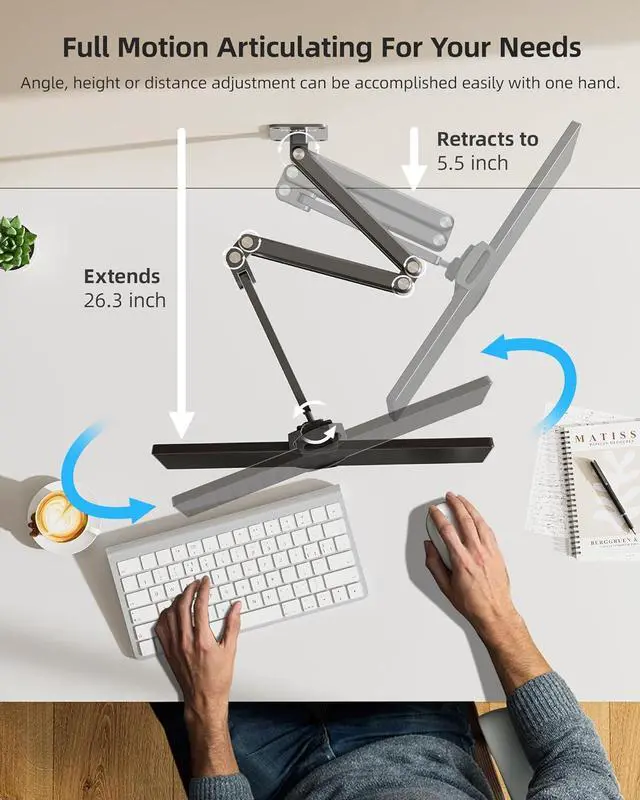 Alt view image 4 of 7 - Alloy Tablet Wall Mount Holder for iPad, Foldable Portable Monitor Stand 360° Adjustable Wall Arm Mount for iPad Pro Air 13/11" 2024, iPad 10/9th, Samsung Galaxy Tab, 7-15.6'' Tablet