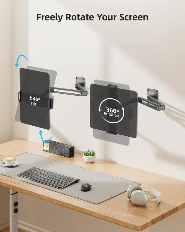 Alt view image 5 of 7 - Alloy Tablet Wall Mount Holder for iPad, Foldable Portable Monitor Stand 360° Adjustable Wall Arm Mount for iPad Pro Air 13/11" 2024, iPad 10/9th, Samsung Galaxy Tab, 7-15.6'' Tablet
