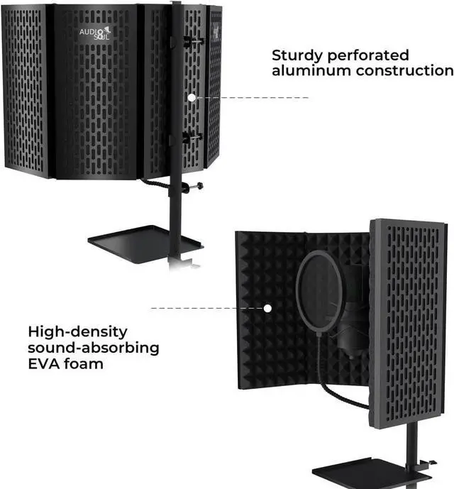 Alt view image 3 of 6 - Professional Recording Microphone Isolation Shield - High-Density Acoustic Foam, Adjustable Foldable Design, Portable Sound Absorbing Panel for Studio Recording and Voiceovers