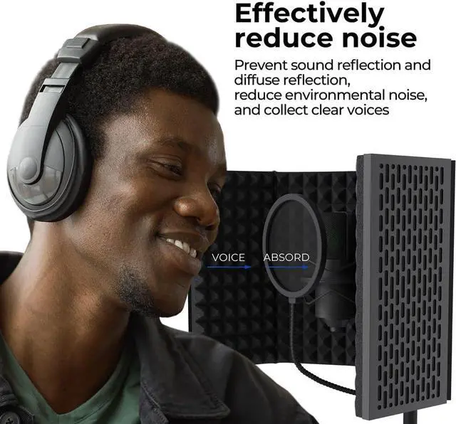 Alt view image 6 of 6 - Professional Recording Microphone Isolation Shield - High-Density Acoustic Foam, Adjustable Foldable Design, Portable Sound Absorbing Panel for Studio Recording and Voiceovers