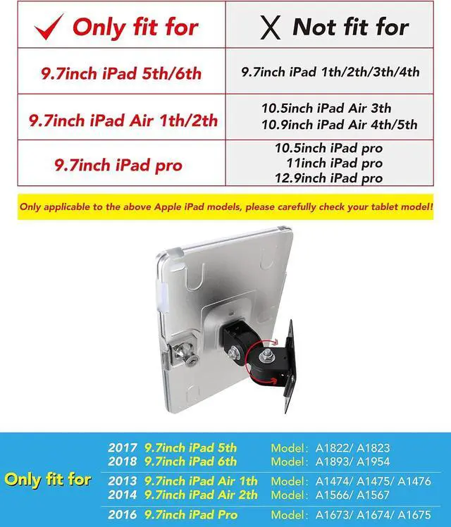 Alt view image 2 of 7 - on Wall Mount Bracket for iPad 9.7"(6th,5th,Gen.), 9.7" Air1&2,9.7" Pro,Excluding 9.7"(1th,2th,3th,4th,Gen.),with Lock, Multi Angle,(Silver)