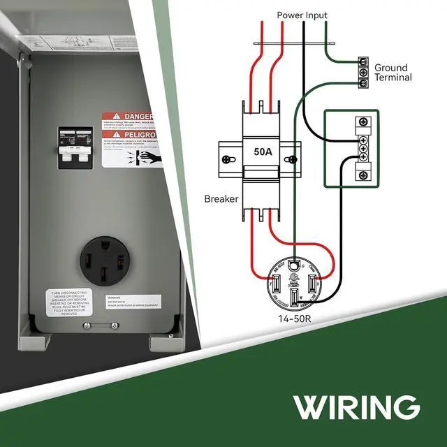 Alt view image 4 of 7 - 50 Amp RV Power Outlet Box with Breaker, ETL Listed Waterproof Enclosure Pre-Wired RV Receptacle,Type 3R Lockable Electrical Power Box for RV, Camper, Travel Trailer