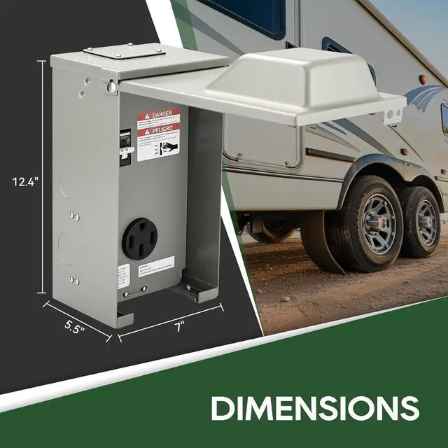 Alt view image 5 of 7 - 50 Amp RV Power Outlet Box with Breaker, ETL Listed Waterproof Enclosure Pre-Wired RV Receptacle,Type 3R Lockable Electrical Power Box for RV, Camper, Travel Trailer