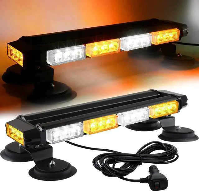 Main image of 16.8 Inch LED Strobe Flashing Light Bar, 26 Flashing Modes High Intensity Emergency Hazard Warning Beacon Lights with Magnetic Base for Car Trucks Trailer Roof Safety (Amber White Amber White)