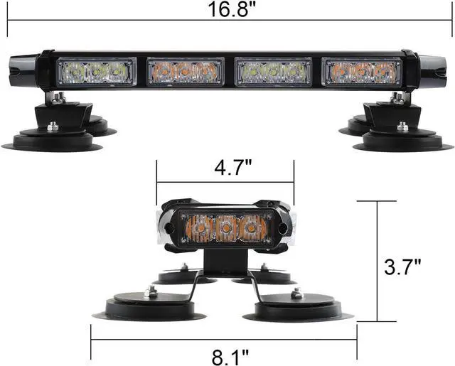 Alt view image 3 of 6 - 16.8 Inch LED Strobe Flashing Light Bar, 26 Flashing Modes High Intensity Emergency Hazard Warning Beacon Lights with Magnetic Base for Car Trucks Trailer Roof Safety (Amber White Amber White)
