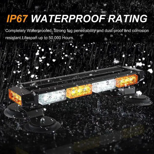 Alt view image 6 of 6 - 16.8 Inch LED Strobe Flashing Light Bar, 26 Flashing Modes High Intensity Emergency Hazard Warning Beacon Lights with Magnetic Base for Car Trucks Trailer Roof Safety (Amber White Amber White)