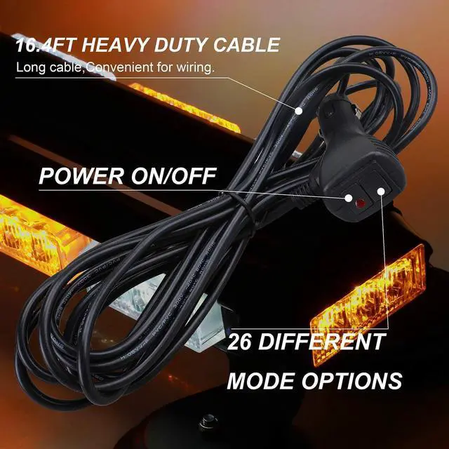 Alt view image 5 of 6 - 16.8 Inch LED Strobe Flashing Light Bar, 26 Flashing Modes High Intensity Emergency Hazard Warning Beacon Lights with Magnetic Base for Car Trucks Trailer Roof Safety (Amber White Amber White)