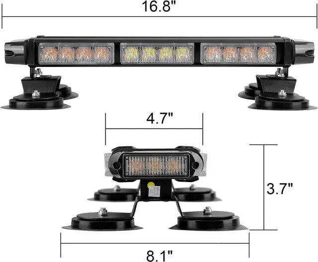 Alt view image 3 of 6 - 16.8 Inch LED Strobe Flashing Light Bar, 26 Flashing Modes High Intensity Emergency Hazard Warning Beacon Lights with Magnetic Base for Car Trucks Trailer Roof Safety (Amber White Amber)