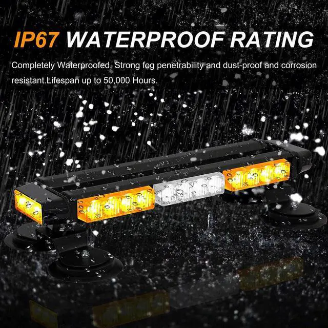 Alt view image 6 of 6 - 16.8 Inch LED Strobe Flashing Light Bar, 26 Flashing Modes High Intensity Emergency Hazard Warning Beacon Lights with Magnetic Base for Car Trucks Trailer Roof Safety (Amber White Amber)