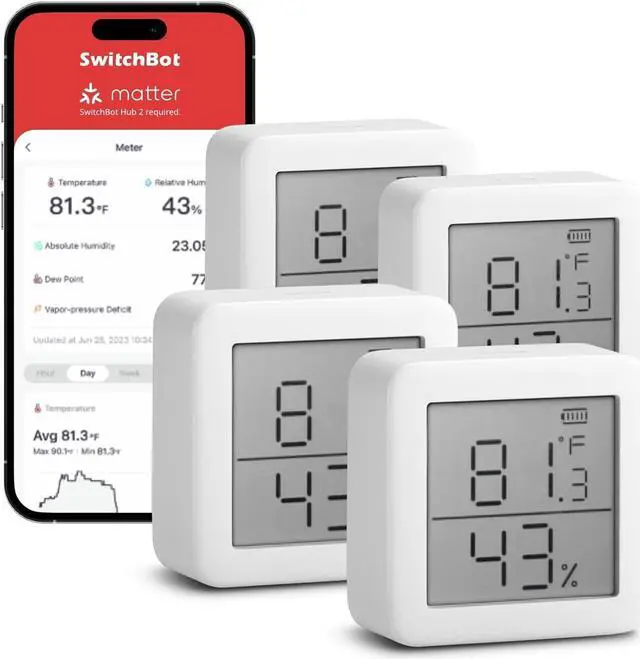 Main image of Smart Hygrometer Thermometer, Hygrometer Indoor Humidity Meter, Dewpoint/VPD/Absolute Humidity Sensor, Bluetooth Digital Temperature Monitor with Free Data Storage, 4-Pack