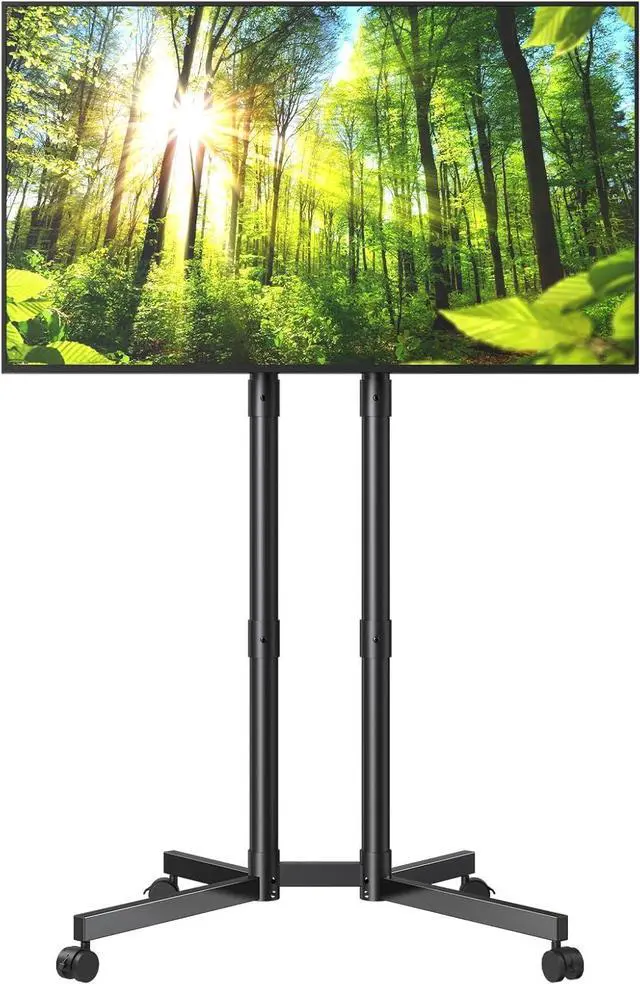 Main image of Rolling TV Stand, Mobile TV Cart for 32-70 Inch LCD LED Flat & Curved TVs, Height Adjustable Floor TV Stand with Wheels, Outdoor Portable TV Stand Holds up to 110 lbs, Max VESA 400x400mm