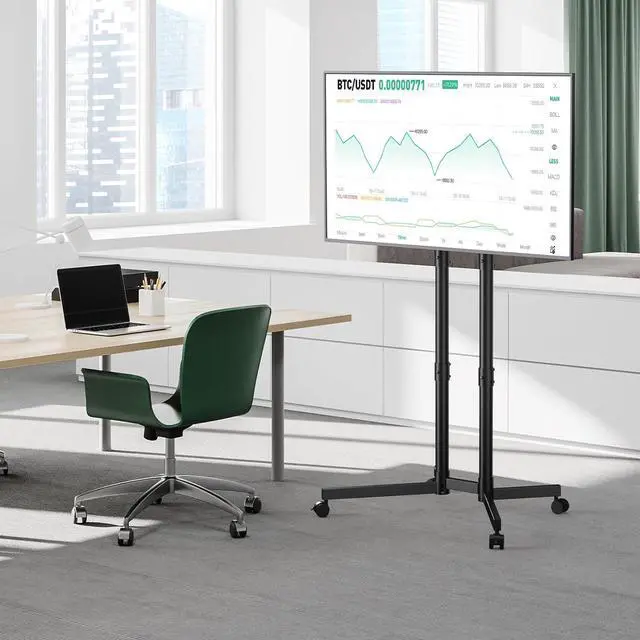 Alt view image 6 of 7 - Rolling TV Stand, Mobile TV Cart for 32-70 Inch LCD LED Flat & Curved TVs, Height Adjustable Floor TV Stand with Wheels, Outdoor Portable TV Stand Holds up to 110 lbs, Max VESA 400x400mm